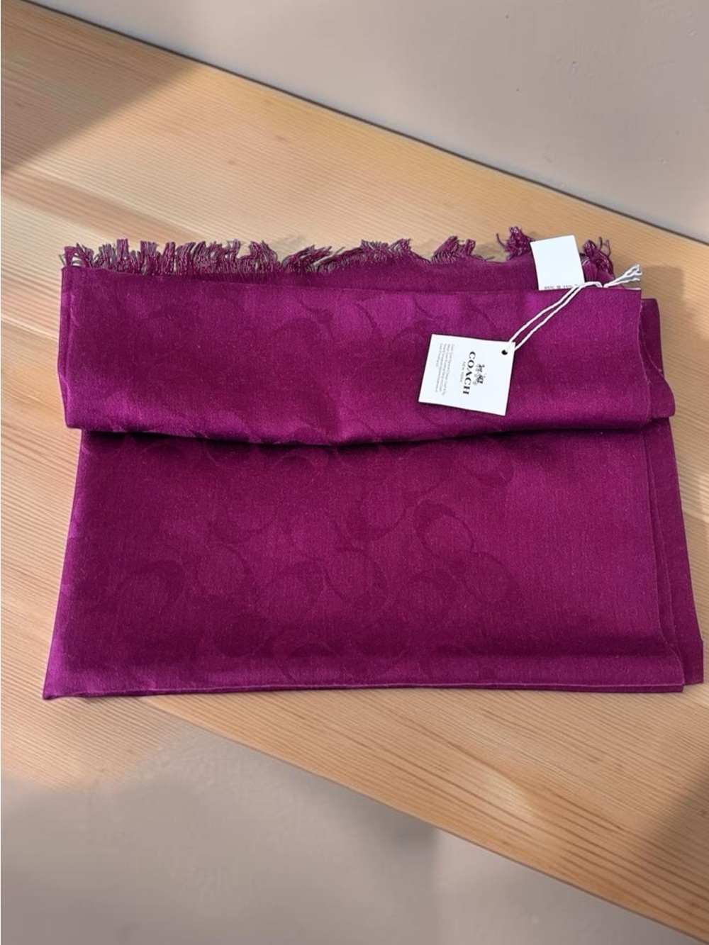 Coach BIAS Signature Jacquard Wrap in Deep Raspberry - Picture 8 of 9